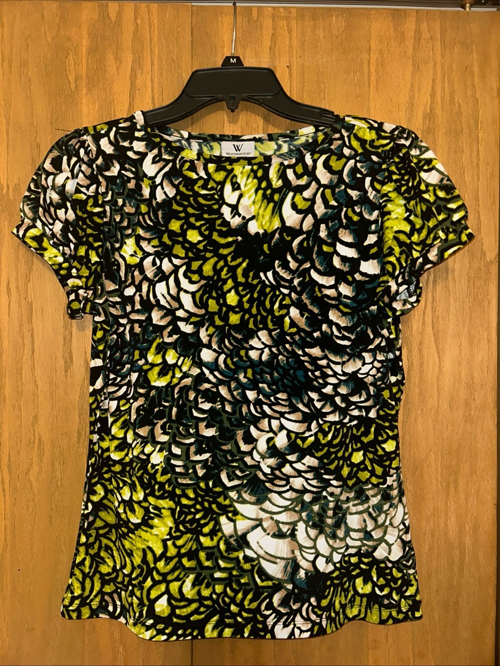 Worthington Green Black White  Cap Sleeve Patterned Work Wear